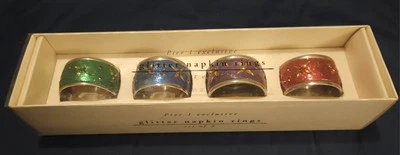 NEW in Box Pier 1 Imports Mardi Gras Glitter Napkin Rings Set of 4 Nickel Plated - Изображение 1 из 4
