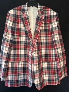Blazer Chaps a Cuadros 100% Algodón 2 Botones Para Hombre Talla 48R Traje Chaqueta Derby Frat - Imagen 1 de 7