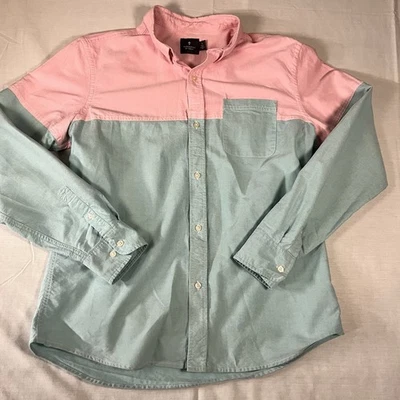 Hawkings McGill Pastel Color Block Shirt Button Preppy Pink Green Large - Image 1 of 4