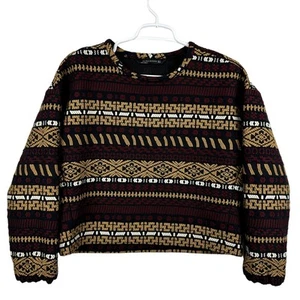 Women's Zara Tribal Striped Embroidered Geometric Knit Casual Sweater sz Small - Picture 1 of 7