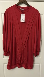 NWT ZARA Red Long Sleeve Stretch Short Shift Fashion Mini Dress Small S 4 6 - Picture 1 of 8