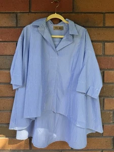 Karen Zambos Oversize Bluse Boho fließend gestreift | blau weiß | Damen Small - Bild 1 von 14