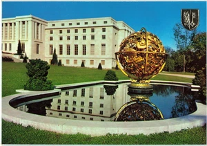 Postcard Switzerland Geneva United Nations Buildings Armillary Sphere - Picture 1 of 2