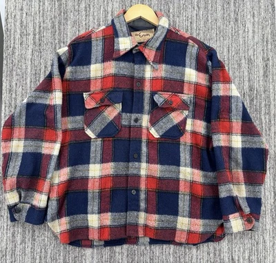 VTG 70s Men’s XL Long Sleeve Plaid Check Thick Flannel Wool Blend Button Shirt - Image 1 of 4
