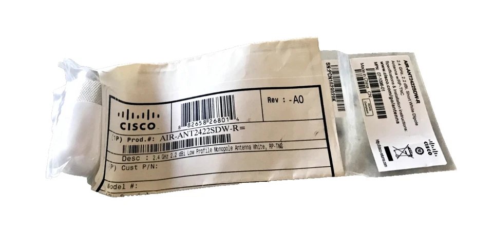 Cisco AIR-ANT2422SDW-R 2.4GHz 2.2 dBi Low Profile Dipole Wireless AP Antenna - Image 1 of 1