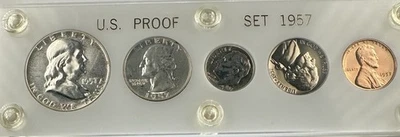 1957-P U.S. Mint 5-Coin Silver Year Set – Gem BU – White Capital Holder - Image 1 of 4