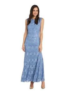 R&M RICHARDS PETITE Womens Blue V-back Mesh Padded Cups Maxi Dress Petites 4P - Picture 1 of 4