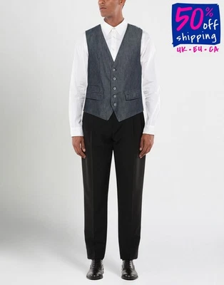 RRP €107 BUGATTI Waistcoat IT46 US36 S Blue Single-Breasted V-Neck - image 1 of 4