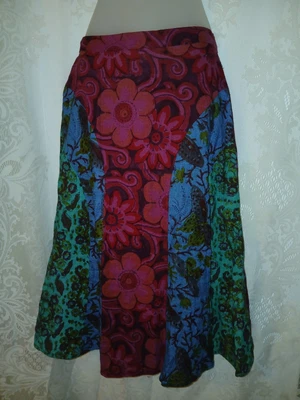 Vintage Jewel Toned Butterfly Floral Bohemian Hippie Linen Handmade Maxi Skirt S - Image 1 of 4