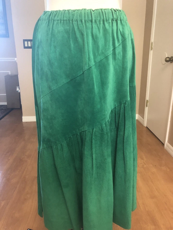 Nueva Vera Pelle Vintage verde esmeralda gamuza maxi falda, Italia, talla S–L Foto 1 de 4