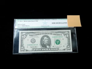1995 $5 Federal Reserve Note - Lucky Money - Serial # H88881923H - GEM UNC - Picture 1 of 4