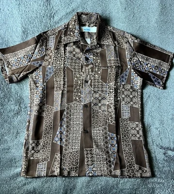 Camisa Andrade De Colección Años 60 Cuello Lazo Hawaiana Disco Hippie Poliéster Para Hombres Grande Foto 1 de 4
