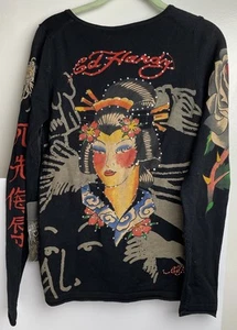 Suéter Ed Hardy Christian Audigier Tejido Cuello en V Geisha Estrás Mujer Mediano - Imagen 1 de 14