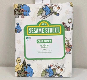 Sesame Street Christmas Crib Sheet Elmo Cookie Monster Big Bird Oscar New - Picture 1 of 8