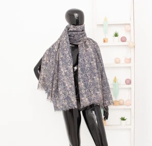 BECKSONDERGAARD Schal blau beige Animal Print Tuch groß Wolle Seide Halstuch - Bild 1 von 10