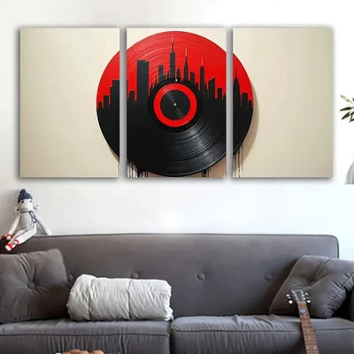3pcs Lienzo abstracto de vinilo rojo negro Skyline sin marco/enmarcado Foto 1 de 4