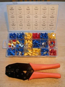 Electricians Pro Ratchet Crimper Plier with Red Blue Yellow Insulated Crimp Lugs - Picture 1 of 8