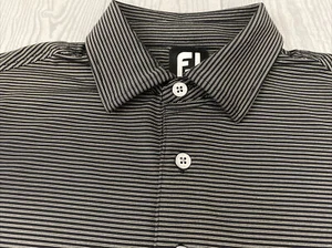 FJ Foot Joy black gray stripe stretch Medium M Regular fit golf polo shirt - Picture 1 of 10