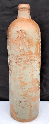 Antique RHENS Rhein Preussen 12" Tan Salt Glaze Stoneware Seltzer Jug Bottle #4 - Image 1 of 4