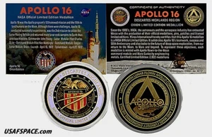 APOLLO-16 -Limited Edition- 50th Anniversary - LUNAR FLOWN METAL NASA MEDALLION - Picture 1 of 6