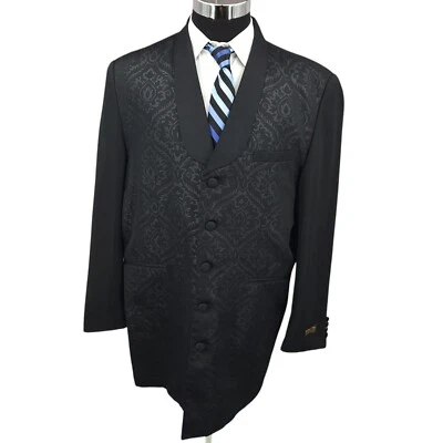 Pontelli Uomo Tuxedo Blazer 男式 46L 黑色提花运动外套夹克 5 按钮 — 第 1/4 张图片