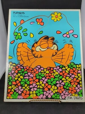 BANDEJA DE MADERA VINTAGE Garfield Hello Flower Garden de Playskool  Foto 1 de 4