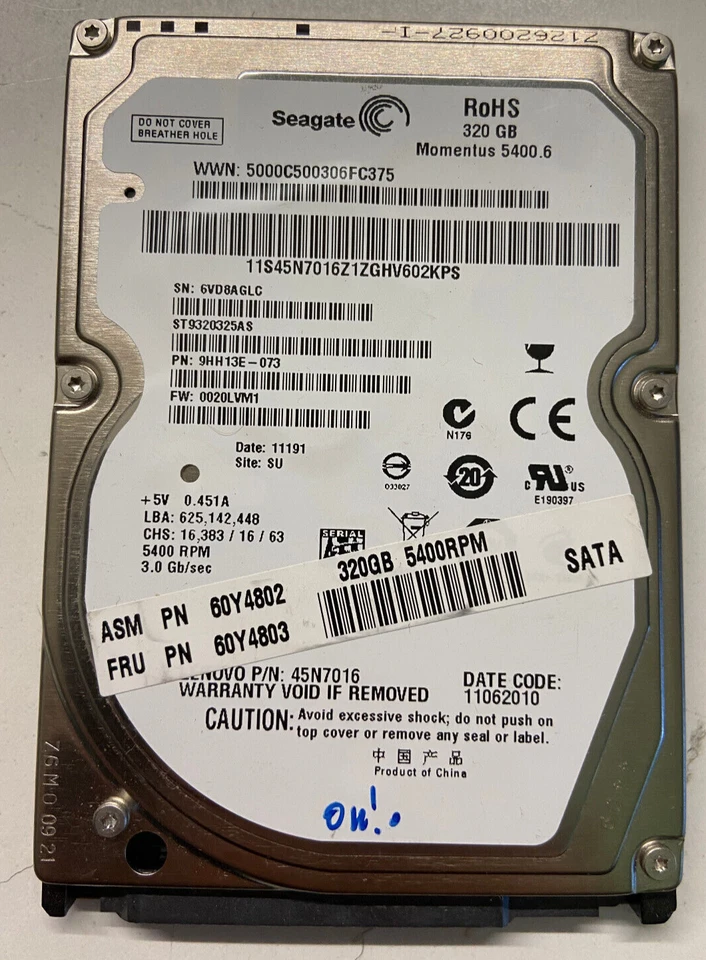 Seagate Momentus 5400.6 320gb ST9320325AS 9HH13E-073 100643374 HDD 2.5 SATA - Image 1 of 1