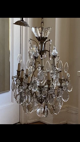 Louis XVI style 19th century brass Vintage Luxury crystal chandelier Cover