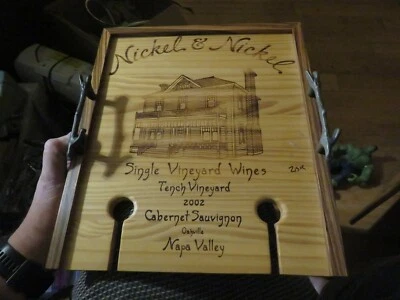 Artisan Wine Panel Serving Tray Handmade White Oak Nickel & Nickel Glass Slots - Image 1 of 4