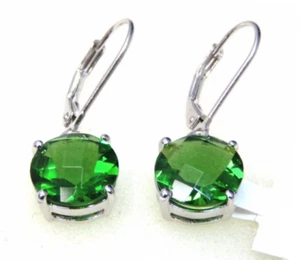 E80808L 2.68ct Forest Green Helenite 8mm Round 925 Sterling Silver Earrings - Picture 1 of 5