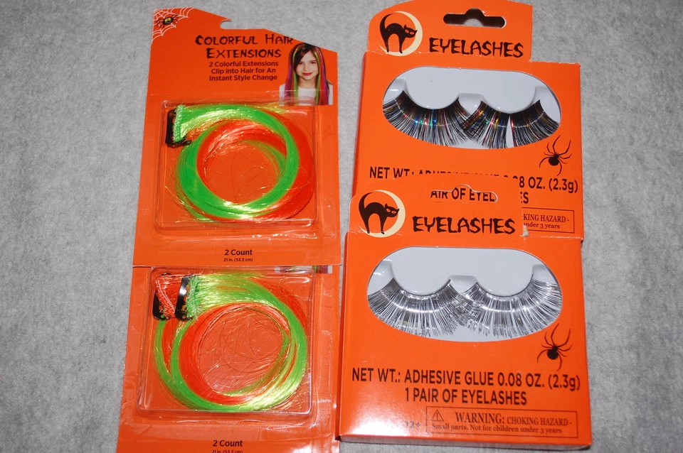 Accesorios Disfraz Halloween EXTENSIONES DE PELO VERDE NARANJA Pestañas Metálicas Foto 1 de 1