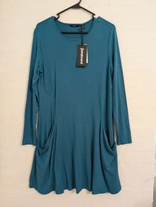 NWT Betabrand Travel Dress S silk blend blue long sleeves teal Oversized W0935-T - Picture 1 of 9