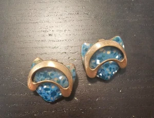 Vintage Ohrclips aus Kupfer und blauem Stein - Bild 1 von 2