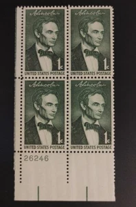 US Stamps, Scott #1113 Abe Lincoln 1959 1c Plate Block F/VF MNH. Free Shipping! - Picture 1 of 2