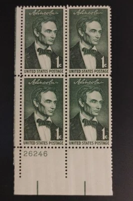 US Stamps, Scott #1113 Abe Lincoln 1959 1c Plate Block F/VF MNH. Free Shipping! - Image 1 of 2