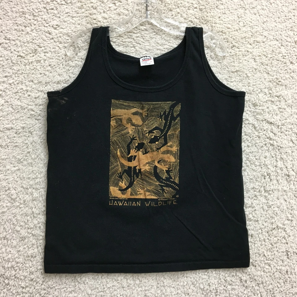 Camiseta sin mangas vintage Hawaiian Wildlife grande adulto negra lagarto sin mangas para mujer L Foto 1 de 4