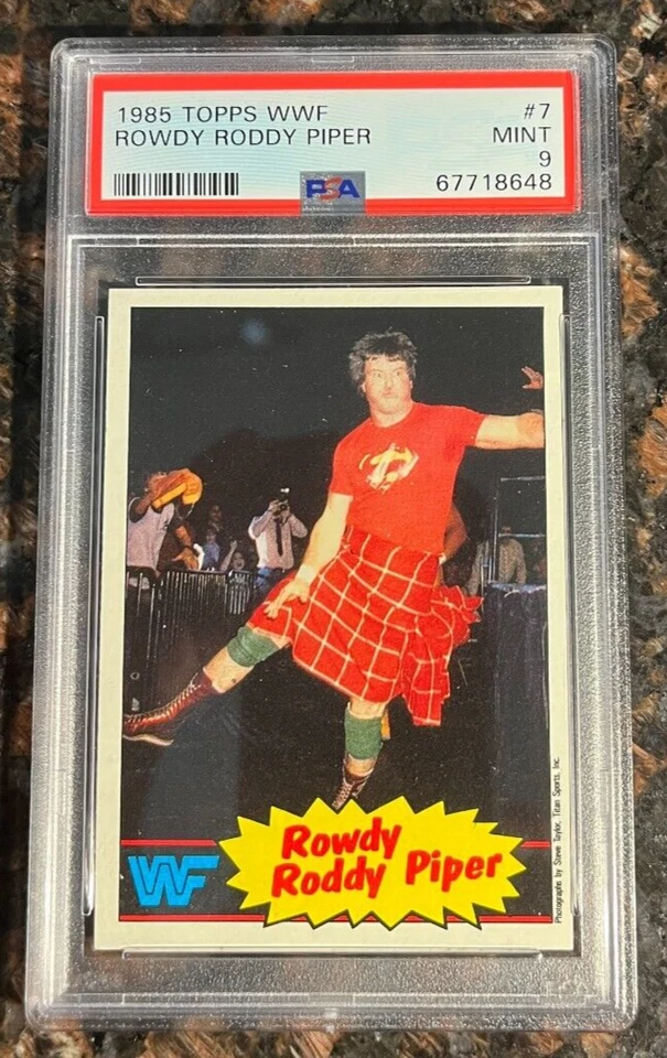 Tarjeta de lucha libre 1985 Topps WWF #7 Rowdy Roddy Piper radiocontrol novato PSA 9 como nueva serie 1 Foto 1 de 1