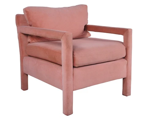 Mid Century Modern Milo Baughman Parsons Style Pink Mohair Lounge Club Arm Chair Cover