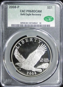 2008-P BALD EAGLE RECOVERY COMMEMORATIVE DOLLAR CAC PR68DCAM (2431761) - Picture 1 of 4