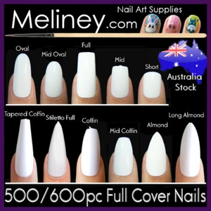 500/600pc Full Cover False Nails Square Short Long Fake Nail Tips Coffin Almond - Picture 1 of 50