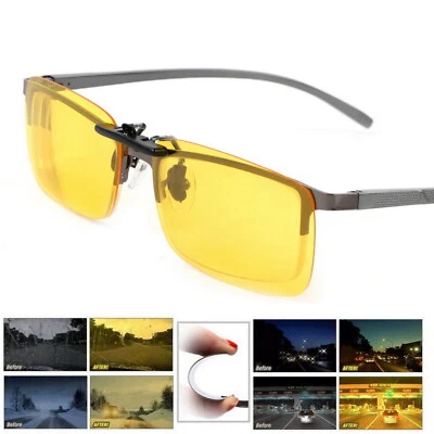 Night Vision Anti Glare Polarized Clip On Driving Glasses Sunglasses UV400 Lens - Image 1 of 4