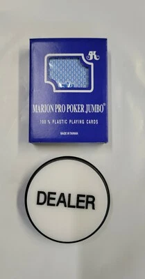 Marion Pro Poker 100% Plastic Playing Cards (Blue/Jumbo) with 3" Dealer Puck - Image 1 of 3