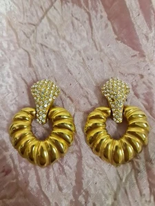 Orecchini Clip Pendenti Dorati E Strass Anni '80  Earrings (Bac) ^ - Bild 1 von 4