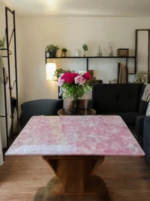36"x24" Stunning Rose Quartz Stone Dining Table Crystal Healing Gemstone Decors - Image 1 of 4