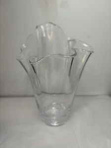 Vintage Clear Freeform Handkerchief Ruffled Edge Vase Art Glass Vase Large 12” - Picture 1 of 10