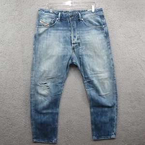 Diesel Narrot Denim Jeans Mens 34x26 Mended Altered Distressed Italy 0888N Wash - Picture 1 of 10