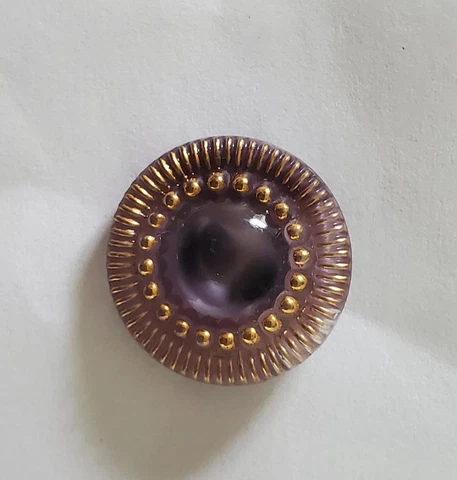 LILAC GLASS GOLD METAL BEAD ROUND ANTIQUE BUTTONS 22L - 11/20" - 14mm (B113D) Cover