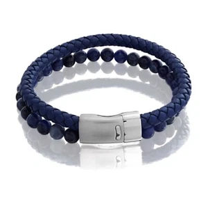 Einzigartiges blaues Leder und Perlen Magnetarmband - Chappelle / Unikat & Co Geschenk - Bild 1 von 3