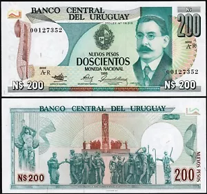 Uruguay 200 Nuevos Pesos 1986, REPLACEMENT A-R, UNC-,P-66 - Picture 1 of 3