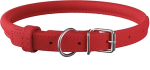 Gerolltes Leder Hundehalsband weich gepolstert rund Welpenhalsband Handarbeit echt 8"-11" - Bild 1 von 4